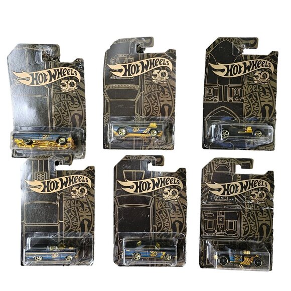 Hot Wheels 50th Anniversary Car Black Gold Full Set of 6 Error Bone Shaker - Picture 1 of 10